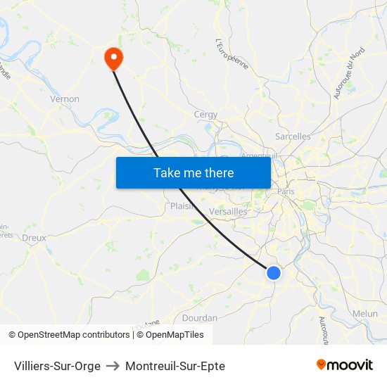 Villiers-Sur-Orge to Montreuil-Sur-Epte map