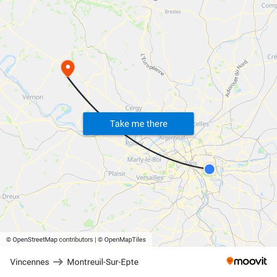 Vincennes to Montreuil-Sur-Epte map