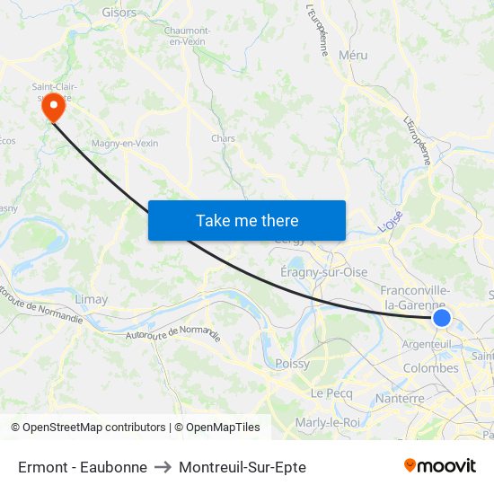 Ermont - Eaubonne to Montreuil-Sur-Epte map
