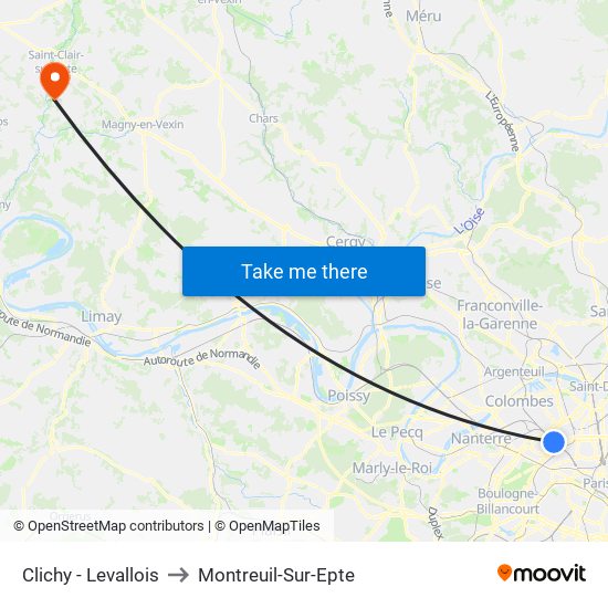 Clichy - Levallois to Montreuil-Sur-Epte map