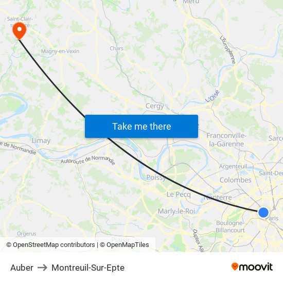 Auber to Montreuil-Sur-Epte map