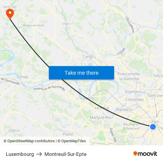 Luxembourg to Montreuil-Sur-Epte map