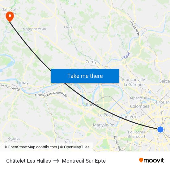 Châtelet Les Halles to Montreuil-Sur-Epte map