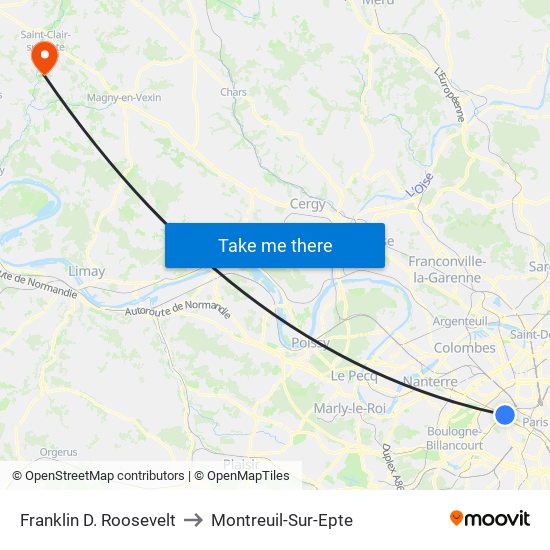 Franklin D. Roosevelt to Montreuil-Sur-Epte map