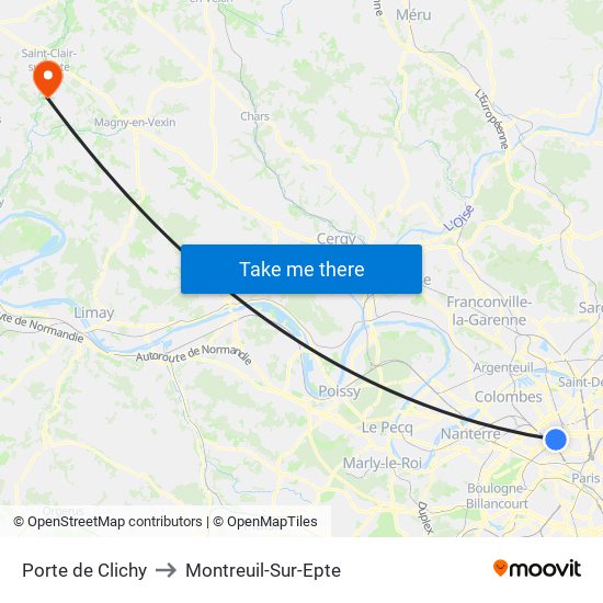 Porte de Clichy to Montreuil-Sur-Epte map