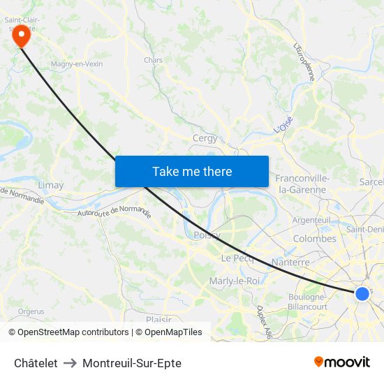 Châtelet to Montreuil-Sur-Epte map