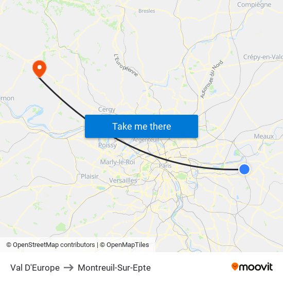 Val D'Europe to Montreuil-Sur-Epte map