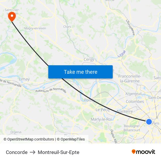 Concorde to Montreuil-Sur-Epte map