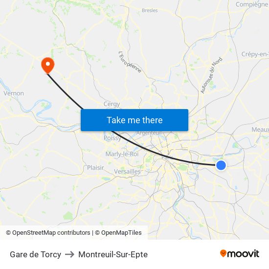 Gare de Torcy to Montreuil-Sur-Epte map