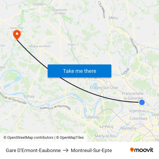 Gare D'Ermont-Eaubonne to Montreuil-Sur-Epte map