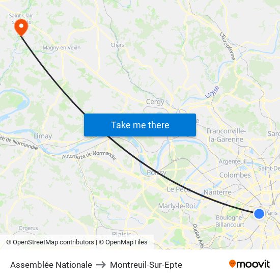 Assemblée Nationale to Montreuil-Sur-Epte map