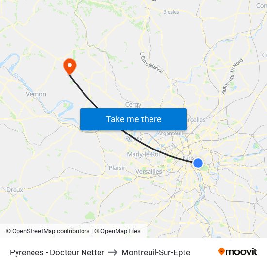Pyrénées - Docteur Netter to Montreuil-Sur-Epte map