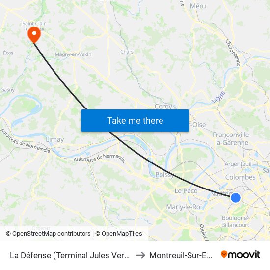 La Défense (Terminal Jules Verne) to Montreuil-Sur-Epte map