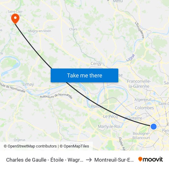 Charles de Gaulle - Étoile - Wagram to Montreuil-Sur-Epte map