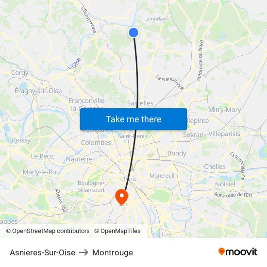 Asnieres-Sur-Oise to Montrouge map