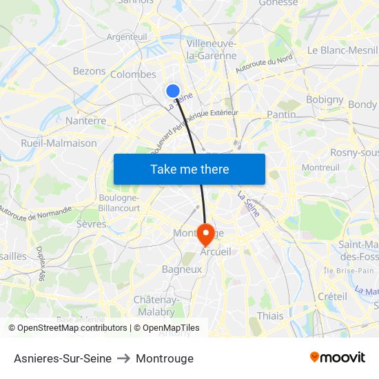 Asnieres-Sur-Seine to Montrouge map