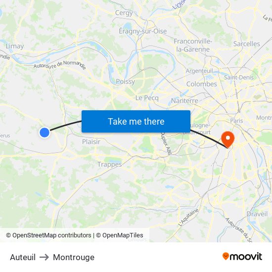 Auteuil to Montrouge map