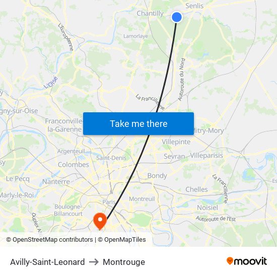 Avilly-Saint-Leonard to Montrouge map