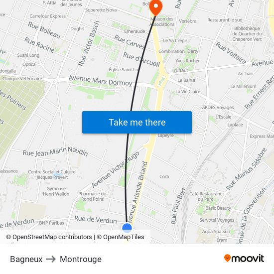 Bagneux to Montrouge map