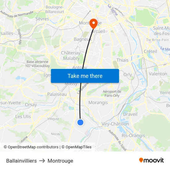 Ballainvilliers to Montrouge map