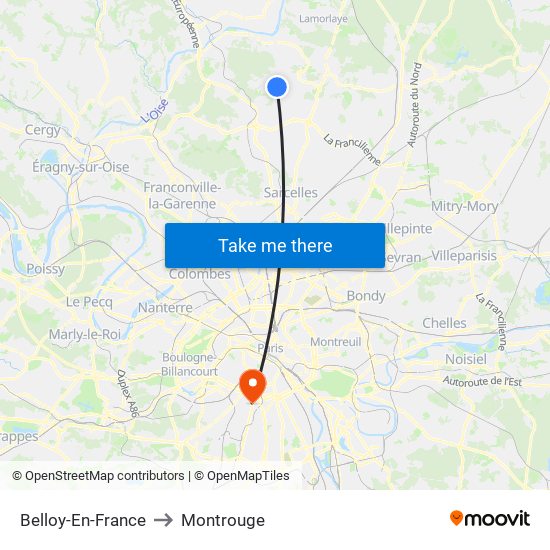 Belloy-En-France to Montrouge map