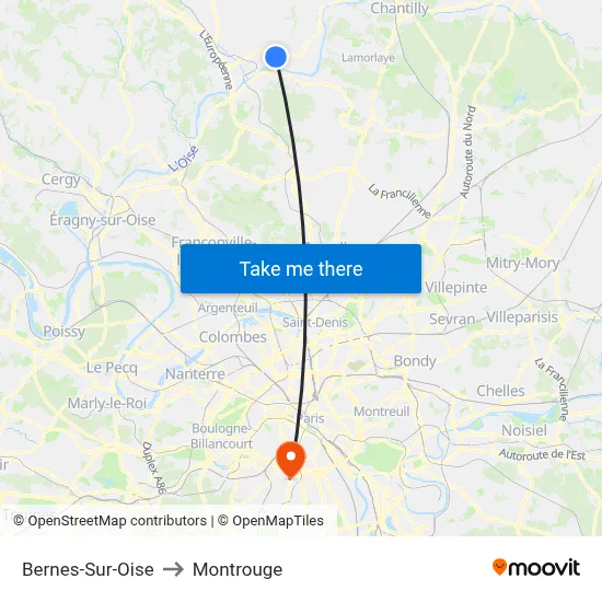 Bernes-Sur-Oise to Montrouge map