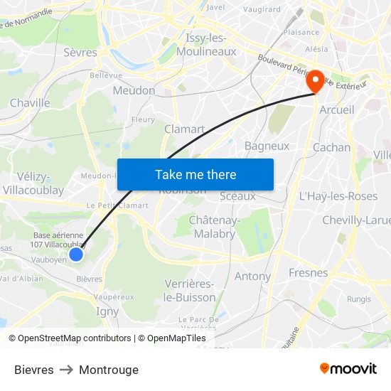 Bievres to Montrouge map