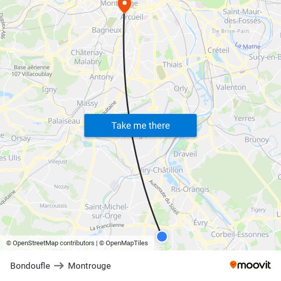 Bondoufle to Montrouge map