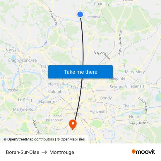 Boran-Sur-Oise to Montrouge map