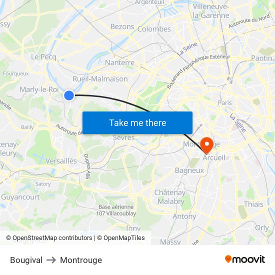 Bougival to Montrouge map