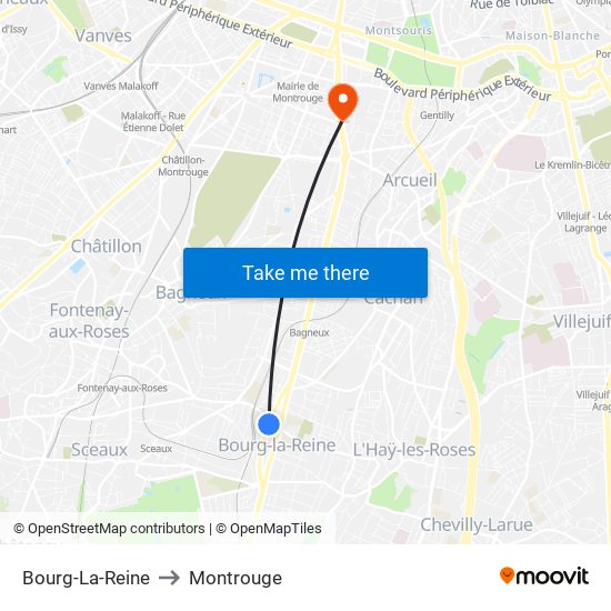 Bourg-La-Reine to Montrouge map