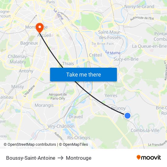 Boussy-Saint-Antoine to Montrouge map