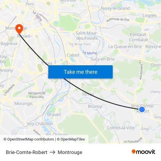 Brie-Comte-Robert to Montrouge map