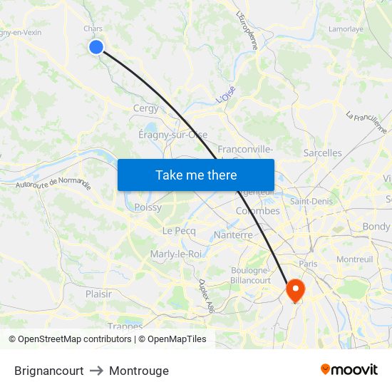 Brignancourt to Montrouge map