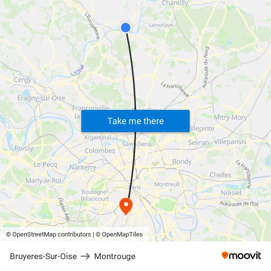 Bruyeres-Sur-Oise to Montrouge map