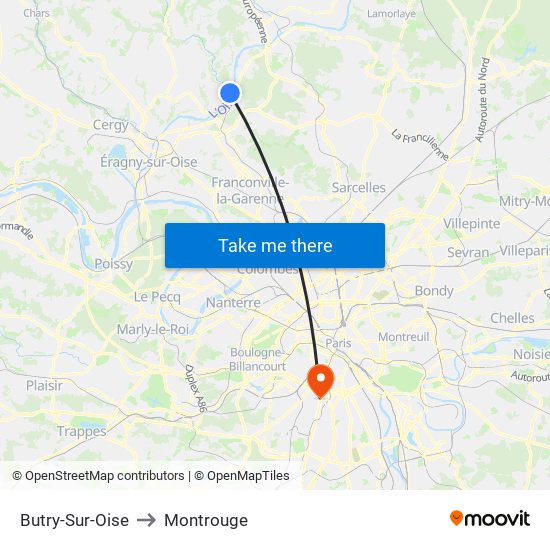 Butry-Sur-Oise to Montrouge map
