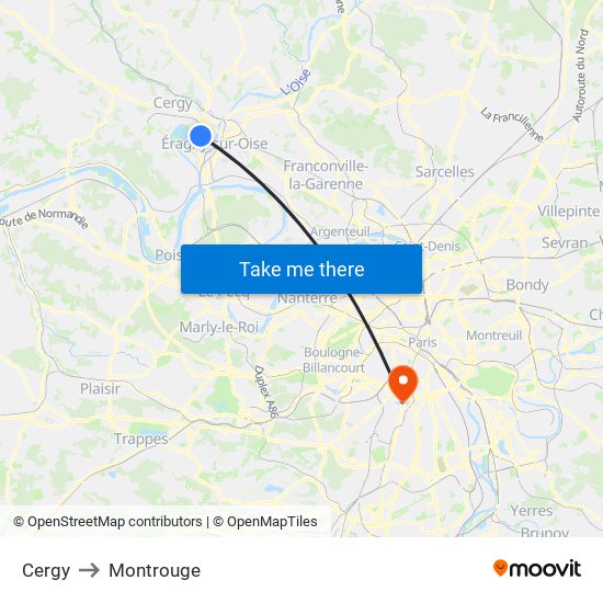 Cergy to Montrouge map