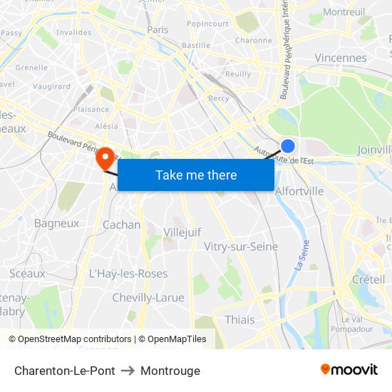 Charenton-Le-Pont to Montrouge map