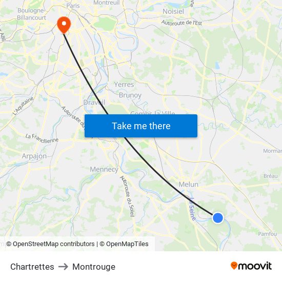 Chartrettes to Montrouge map