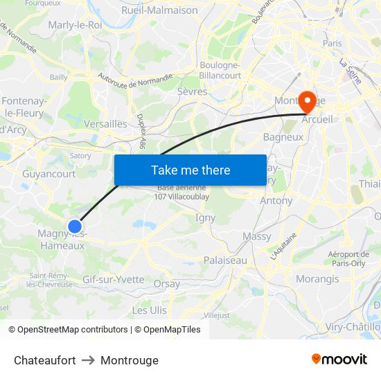 Chateaufort to Montrouge map