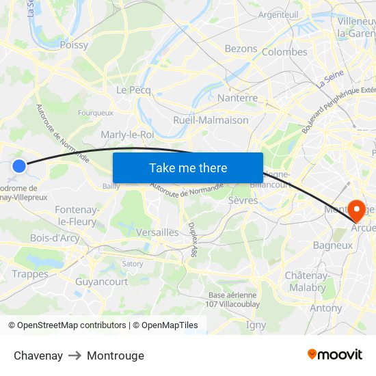 Chavenay to Montrouge map