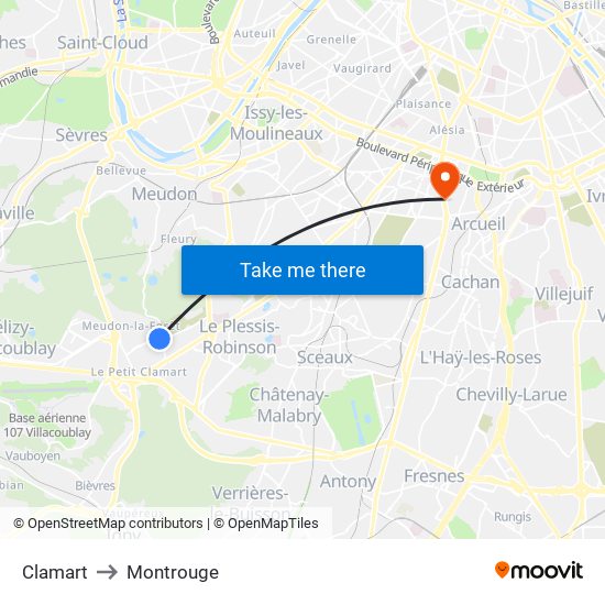 Clamart to Montrouge map