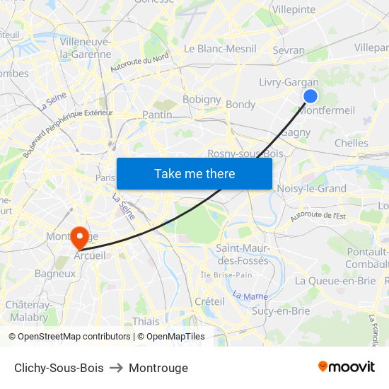 Clichy-Sous-Bois to Montrouge map