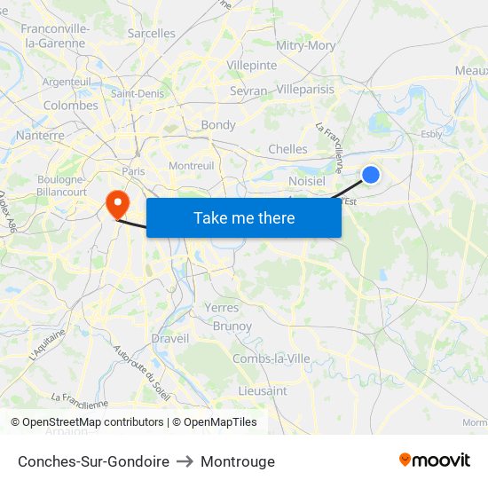 Conches-Sur-Gondoire to Montrouge map