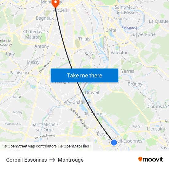 Corbeil-Essonnes to Montrouge map