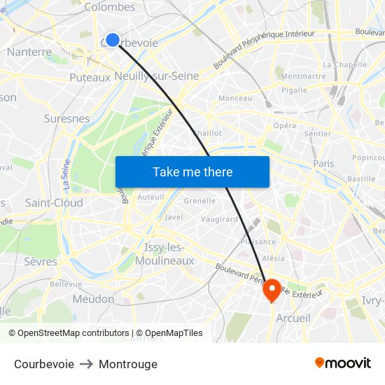 Courbevoie to Montrouge map