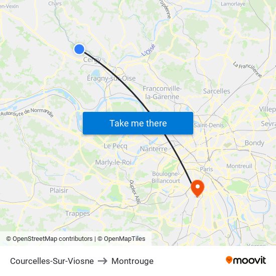 Courcelles-Sur-Viosne to Montrouge map