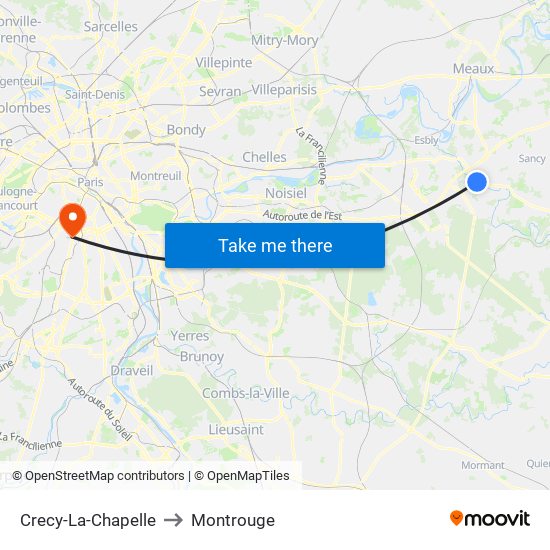 Crecy-La-Chapelle to Montrouge map