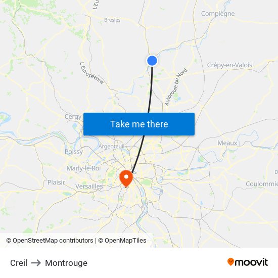 Creil to Montrouge map