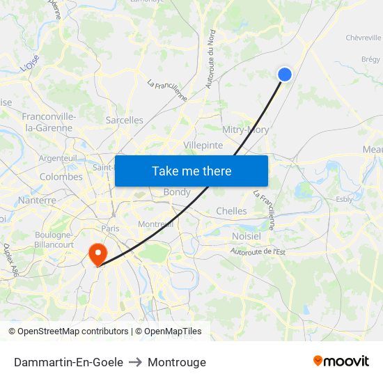 Dammartin-En-Goele to Montrouge map